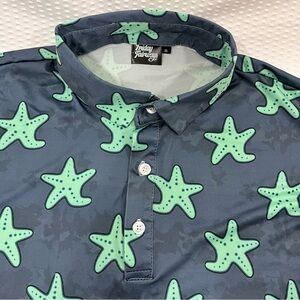 Friday Fairways Golf Polo Shirt Size XL Performance Star Fish All Over Print